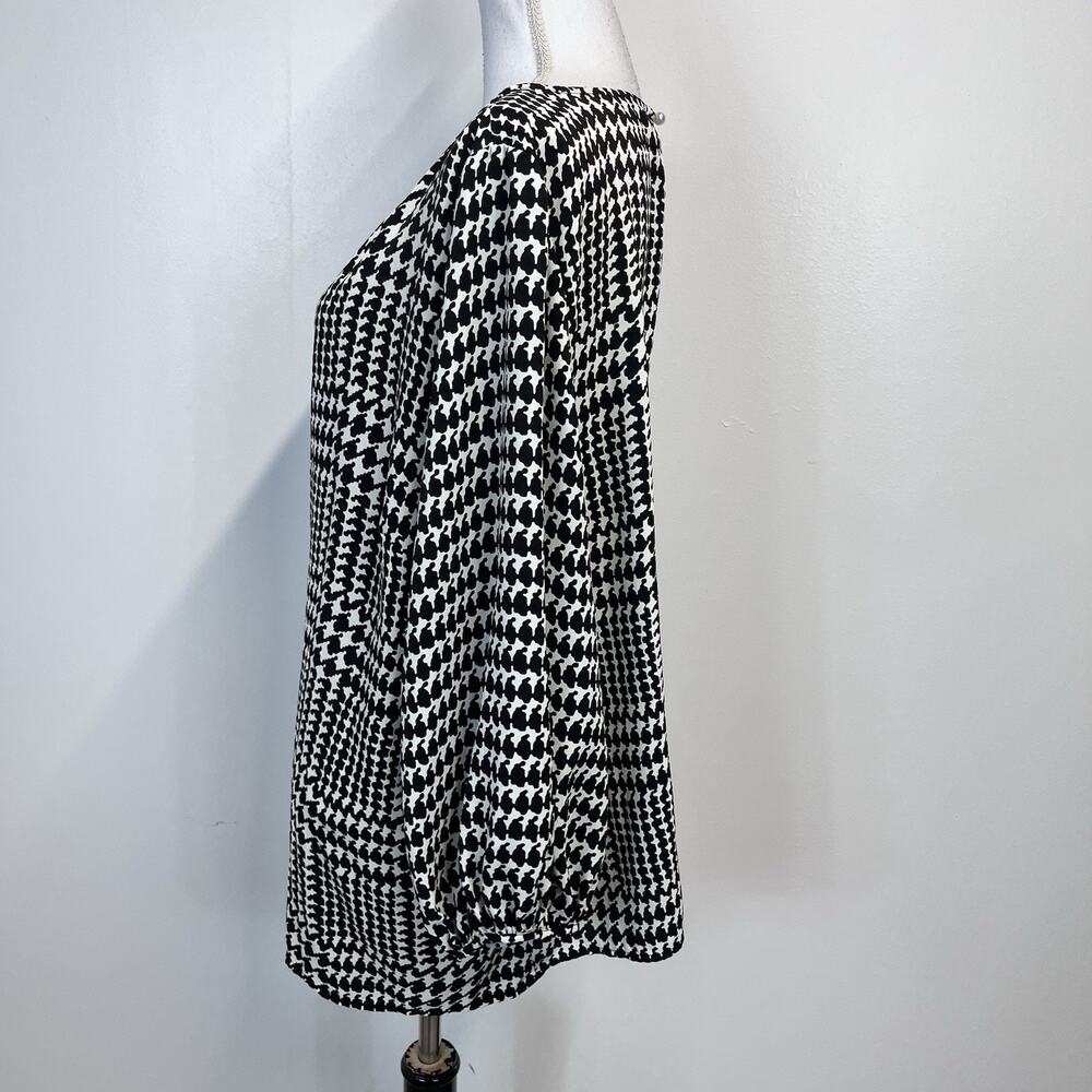 Talbots Blouse Top Plus size 2X Black Ivory Hounds Tooth Modest Career Church - Picture 6 of 8